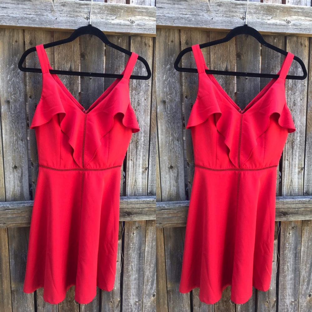 Designer red mini skater dress